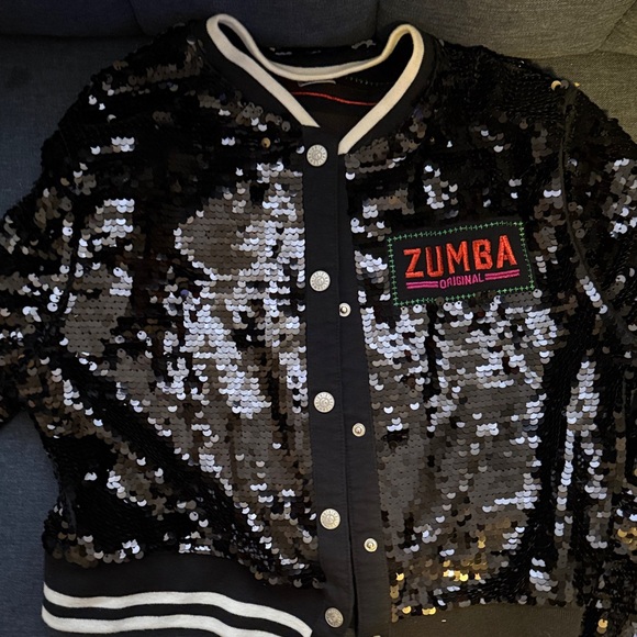 Zumba Fitness Black Sequin Varsity Jacket with Pink Z - Picture 4 of 5
